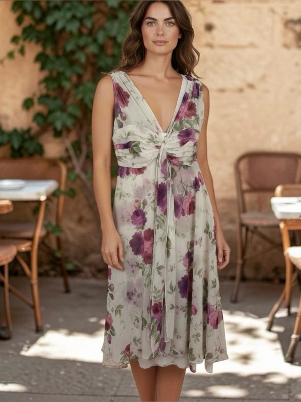 R&M Richards Sleeveless Floral Chiffon Cocktail Dress – Size 12